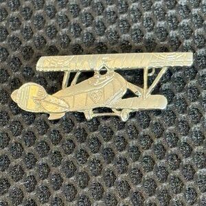 Vintage Silver Tone Airplane Brooch - Biplane with Heart Detail Unisex